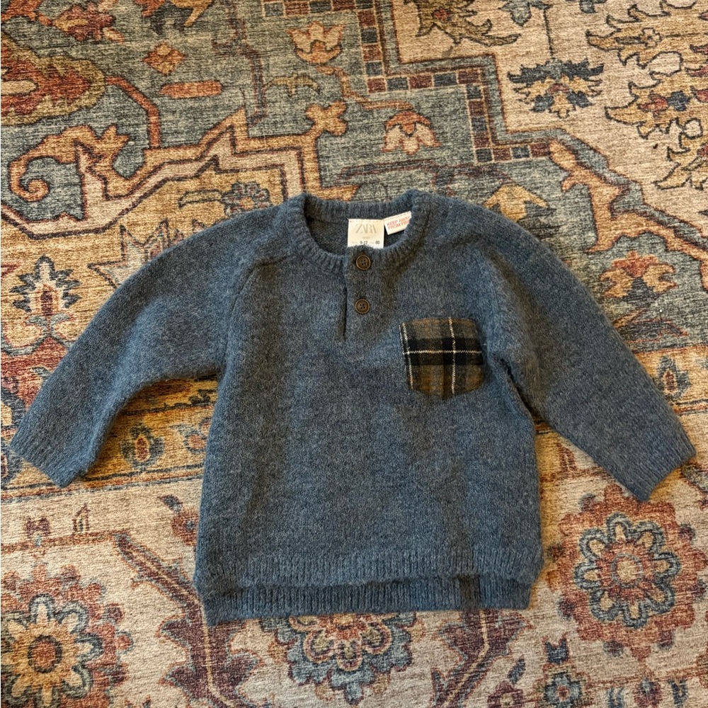 Zara Baby Navy Blue Knit Henley with Patch Pocket